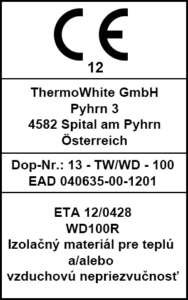 ThermoWhite Certifikácia CE WD100 R