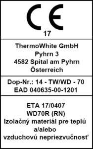 ThermoWhite Certifikácia CE WD70 R R/N