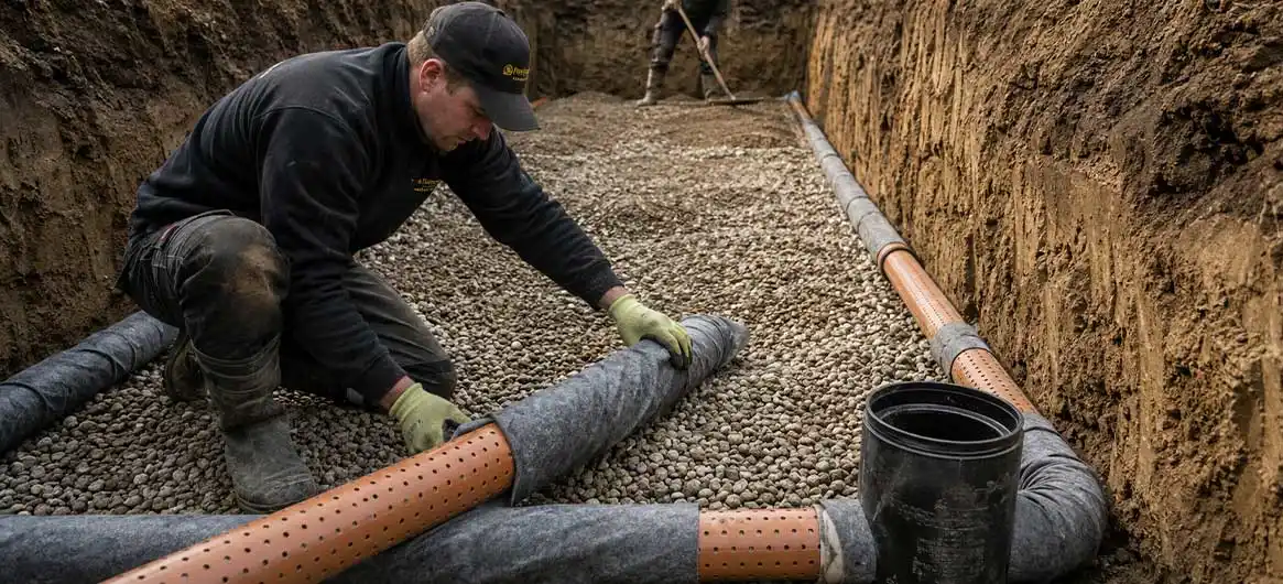 Pokládka drenážnych rúr - bazén Pokládka drenážnych rúr - bazén